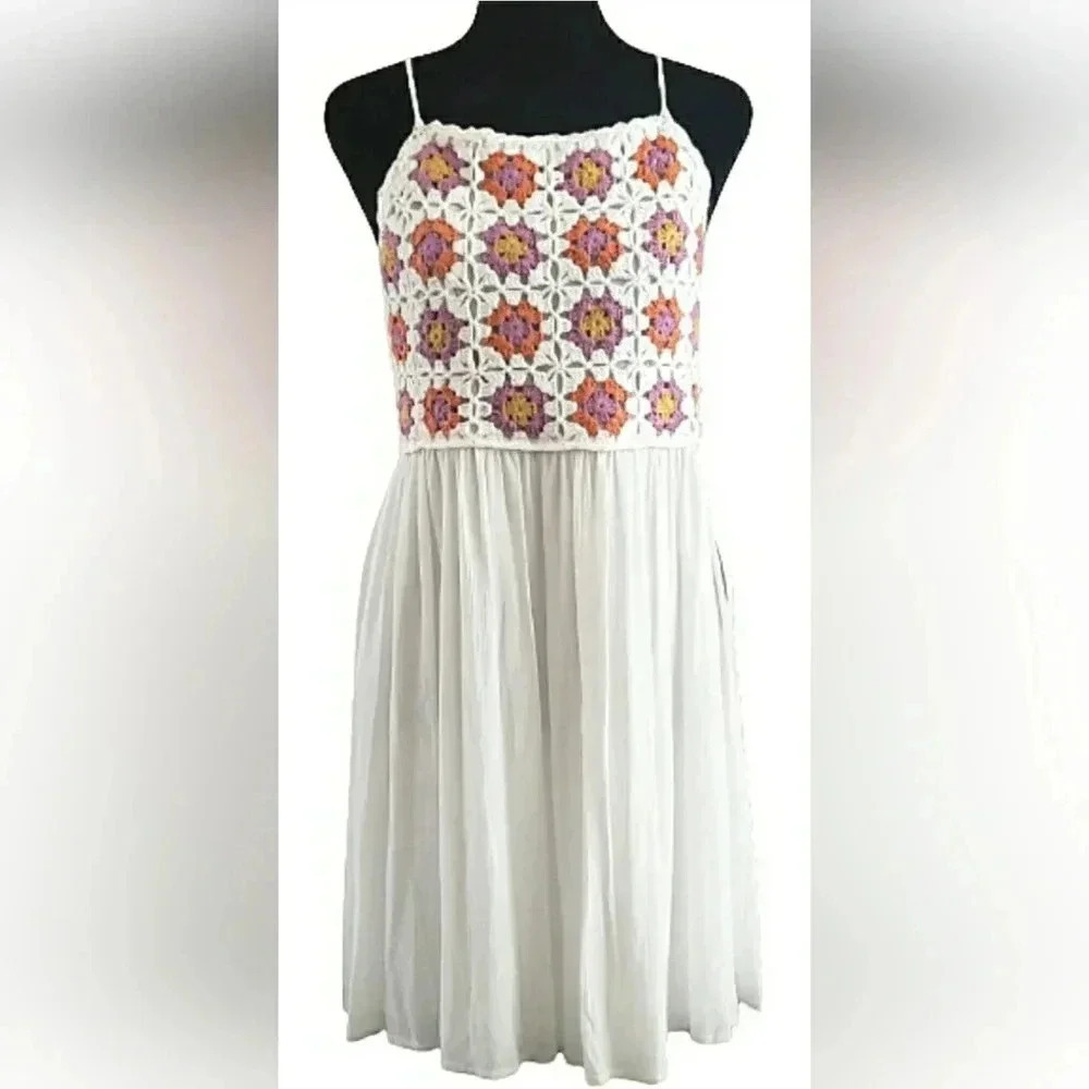 Sundress Retro Boho Haltertop Hippie Festival Medium Mini Babydoll Crochet New